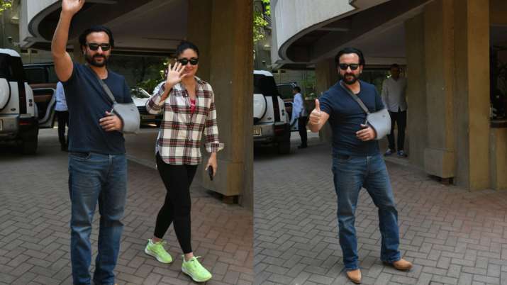 India Tv - Saif Ali Khan spotted with Kareena Kapoor outside their residence.