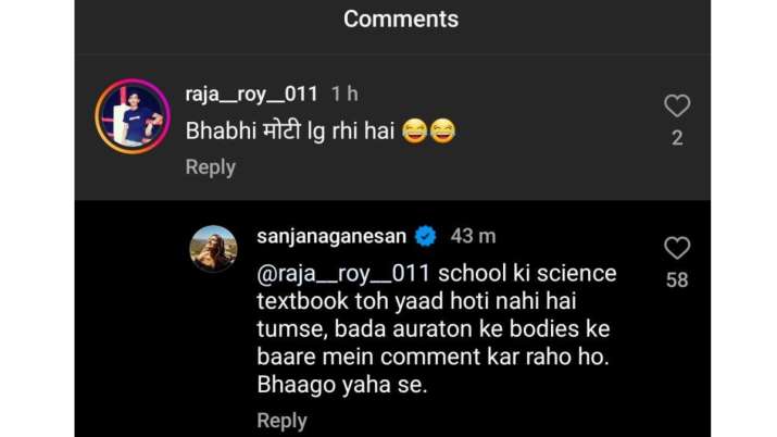 India Tv - Sanjana Ganesan reply to troll