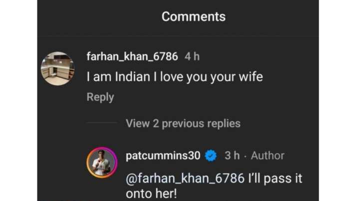 India Tv - Fan comment on Pat Cummins' post