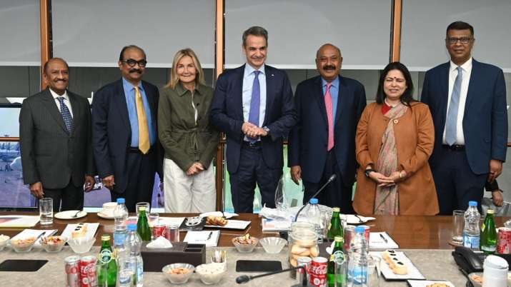 India Tv - Greece Prime Minister Kyriakos Mitsotakis with MoS External Affairs Meenakshi Lekhi