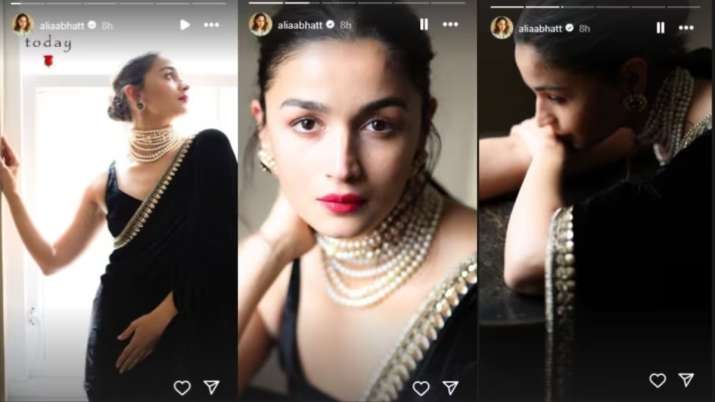 India Tv - Alia Bhatt exuding elegance in Black saree