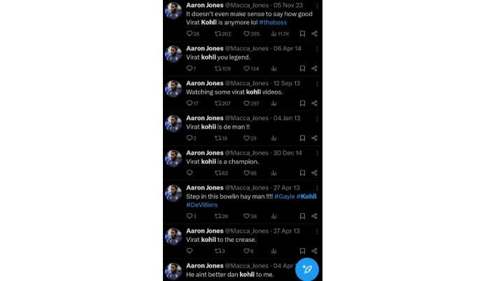 India Tv - Aaron Jones' tweets on Virat Kohli