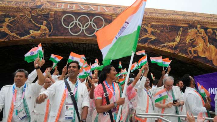 PV Sindhu and Sharath Kamal lead Indian contingent at Paris Olympics 2024 opening ceremony at Seine | Watch