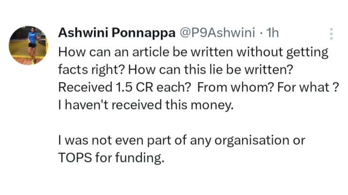 India Tv - Ashwini Ponnappa tweet