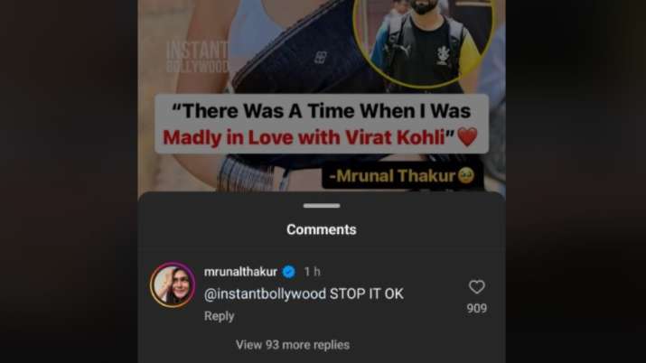 India Tv - Mrunal Thakur reacts to statement about Virat Kohli