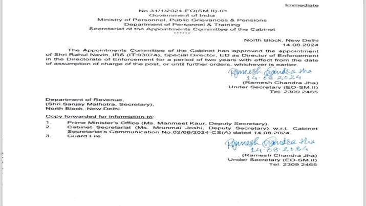 इंडिया टीवी - राहुल नवीन दो साल के लिए प्रवर्तन निदेशालय के नए निदेशक नियुक्त किए गए ब्रेकिंग न्यूज़ ताज़ा ख़बरें 