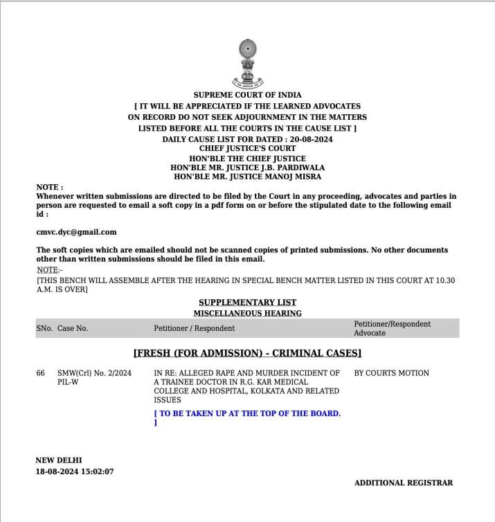 इंडिया टीवी - सुप्रीम कोर्ट, कोलकाता बलात्कार हत्या मामला