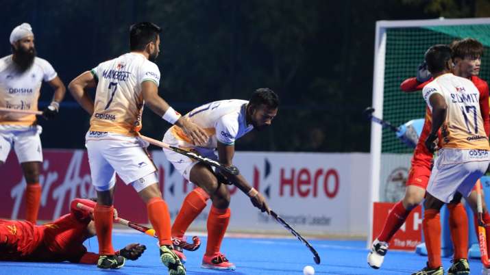 India Tv - Indian players Manpreet Singh, Jarmanpreet, Amit and Sumit during the final against China