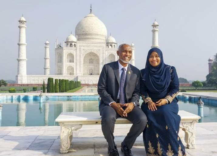 India Tv - Maldives President Muizzu, and his wife at Taj Mahal