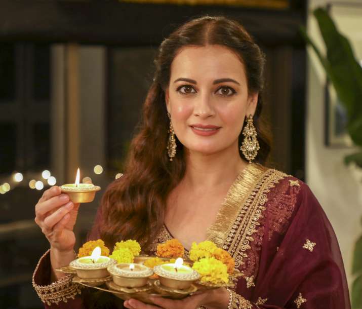 India Tv - Bollywood actor Dia Mirza poses as she prepares to celebrate ‘Diwali’, the Hindu festival of light, 