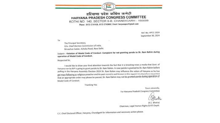 India Tv - Congress' letter to ECI