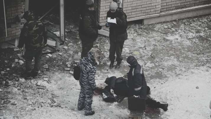 India Tv - A body lies at the place where Lt. General Igor Kirillov, the head of Russia's Nuclear, Biological, 