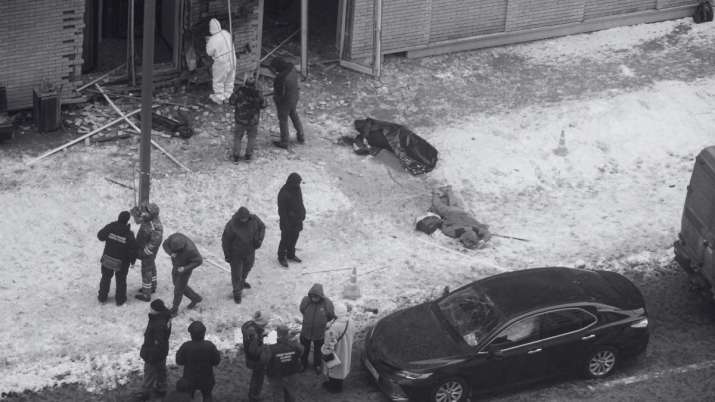 India Tv - A body lies at the place where Lt. General Igor Kirillov, the head of Russia's Nuclear, Biological, 