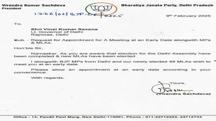India Tv - delhi election results, Delhi BJP, BJP seeks time from LG VK Saxena for meeting newly elected MLAs, 