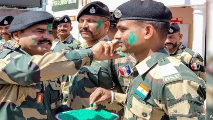 India Tv - BSF jawans during Holi celebrations. 