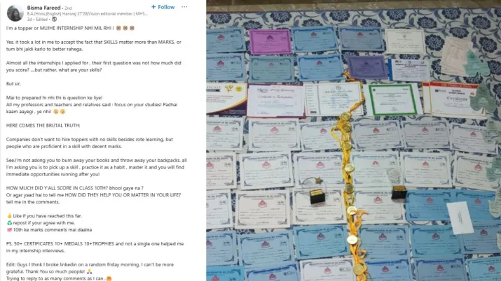 India Tv - Delhi University topper's viral post