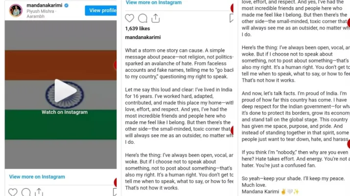 India Tv - Mandana Karimi's Instagram post
