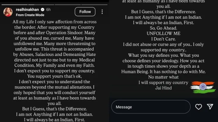 Hina Khan shares a note on Operation Sindoor, says ‘Many of you abused me for supporting my country’