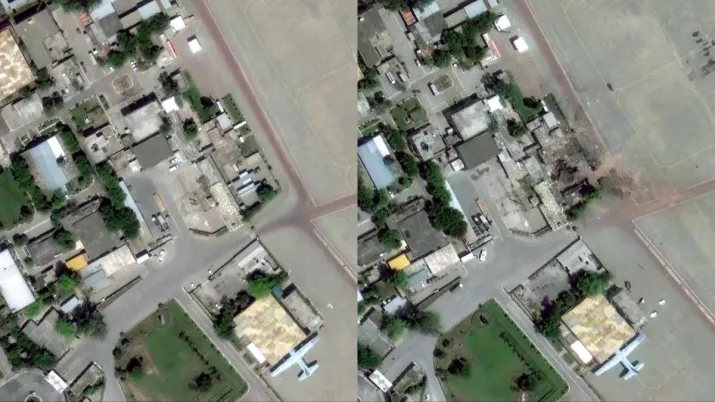 India Tv - Noor Khan Air Base, Chaklala, Rawalpindi (Left: Before Indian Strikes | Right: After Impact of India