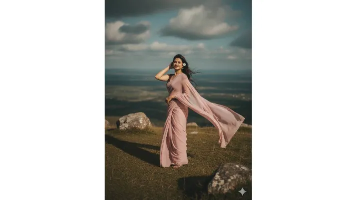 भारत टीवी - हिलटॉप एस्थेटिक (साड़ी रंग: ब्लश गुलाबी) छवि