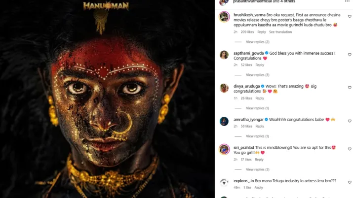 India Tv - Sapthami Gowda's comment on Prasanth Varma's Instagram post. 