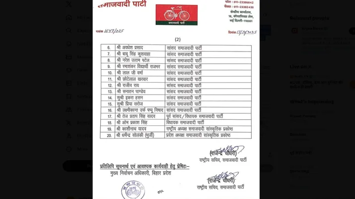 India Tv - Check full list of SP star campaigners for Bihar polls.   India Tv - Check full list of SP star campaigners for Bihar polls.