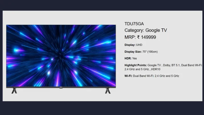 इंडिया टीवी - TDU75GA - 189 सेमी (75
