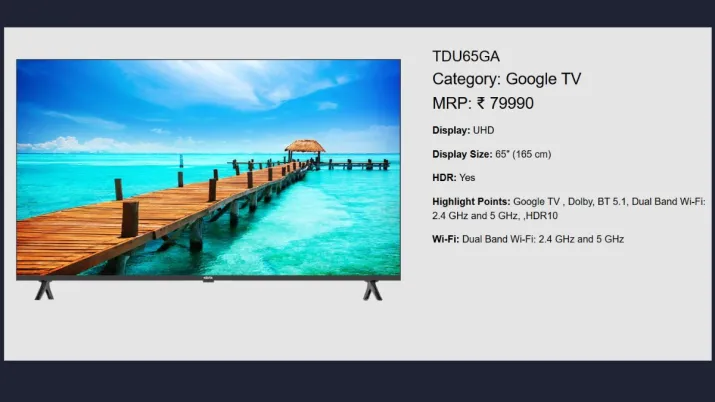 इंडिया टीवी - एलिस्टा TDU65GA - 165 सेमी (65-इंच) 4K Google टीवी