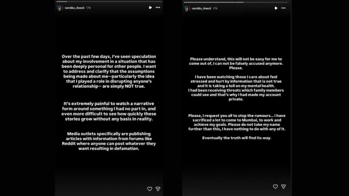 India Tv - Nandika Diwedi's Instagram story. 