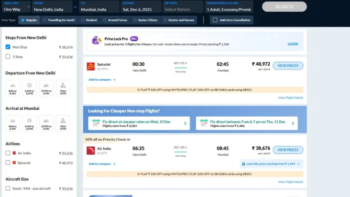 India Tv - Delhi-Mumbai air fare