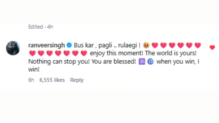 India Tv - Ranveer Singh's comment on Sara Arjun's Instagram post. India Tv - Ranveer Singh's comment on Sara Arjun's Instagram post.