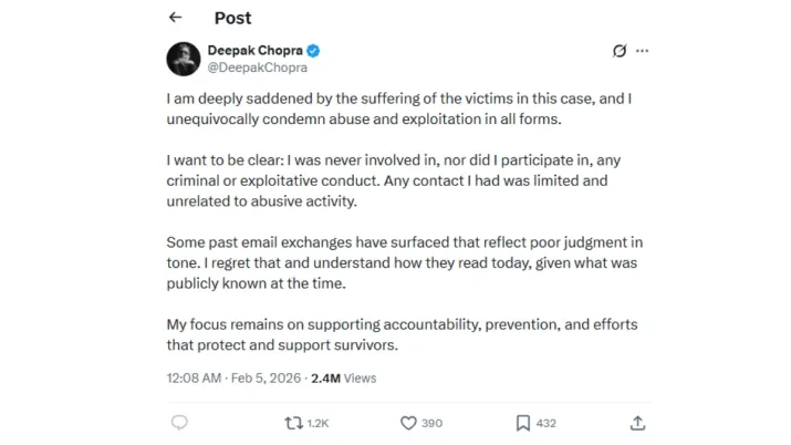 India Tv - Screengrab taken from Deepak Chopra's X post