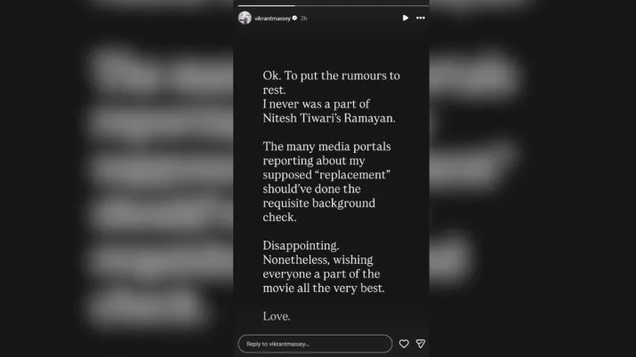 India Tv - Screengrab taken from Vikrant Massey's Instagram story. India Tv - Screengrab taken from Vikrant Massey's Instagram story.
