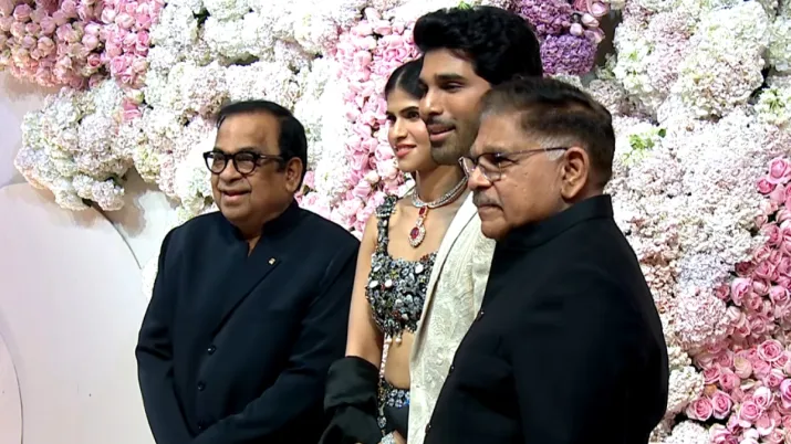 India Tv - Brahmanandam at Allu Sirish and Nayanika Reddy's pre-wedding celebration. India Tv - Brahmanandam with Allu Sirish and Nayanika Reddy