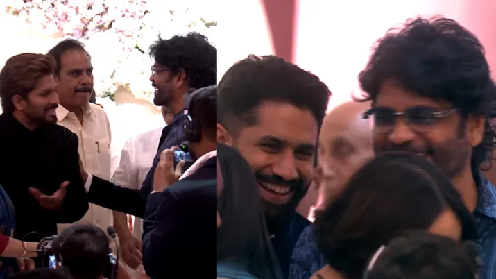 India Tv - Nagarjuna and Naga Chaitanya at Allu Sirish's pre-wedding celebration at Allu Studios. India Tv - Nagarjuna and Naga Chaitanya at Allu Studios.
