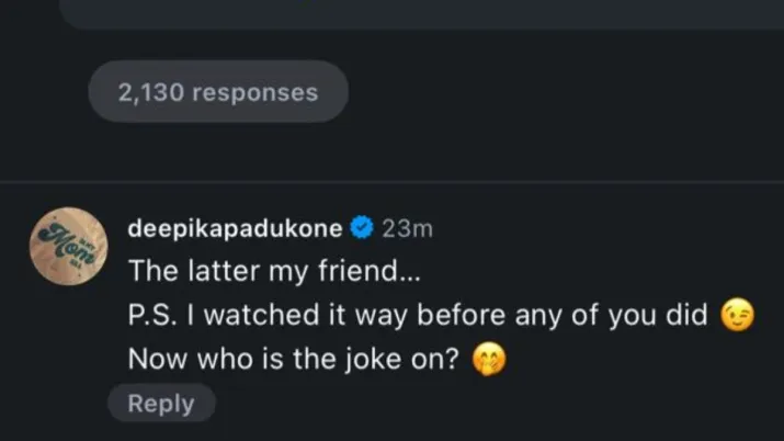 India Tv - Screengrab taken from Deepika Padukone's Instagram comment. India Tv - Screengrab taken from Deepika Padukone's Instagram comment.