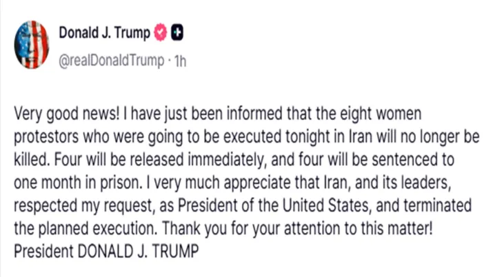 India Tv - Trump claims Iran halts execution of eight women protesters