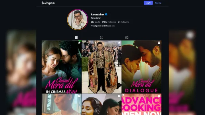 India Tv - Screengrab showing Karan Johar's Instagram account. India Tv - Screengrab showing Karan Johar's Instagram account.