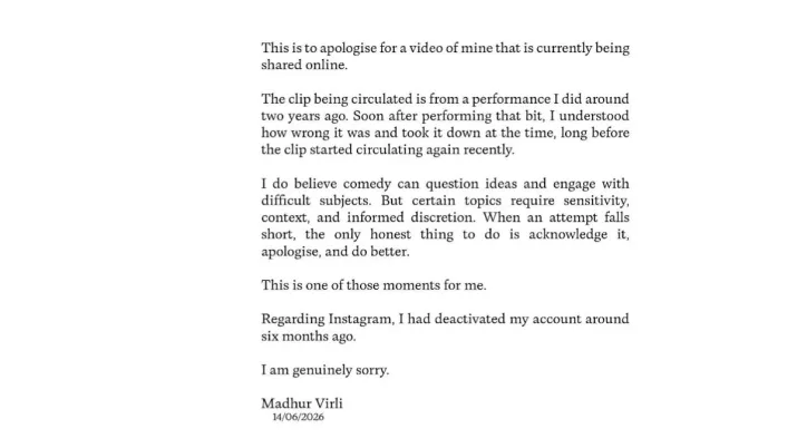 India Tv - Madhur Virli's apology India Tv - Madhur Virli