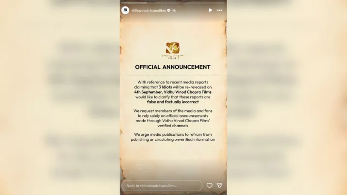 India Tv - Official statement by Vidhu Vinod Chopra 