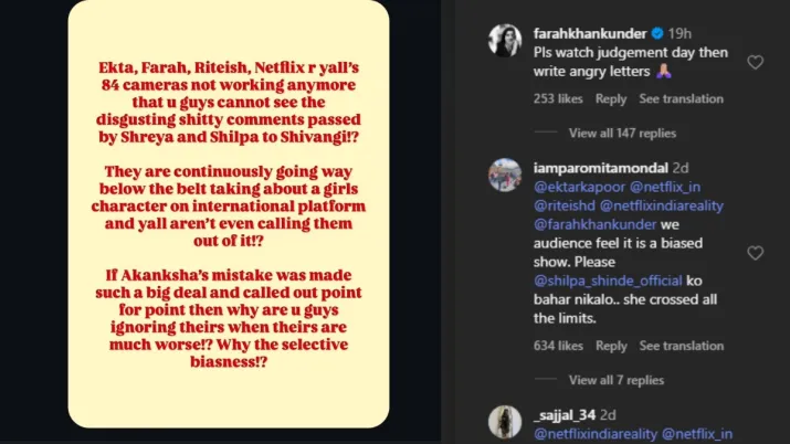 India Tv - Screengrab showing Farah Khan's comment to an Instagram user. India Tv - Screengrab showing Farah Khan's comment to an Instagram user.