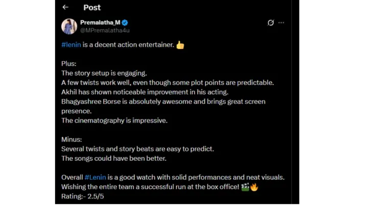 India Tv - Screengrab of an X post about Lenin's review. 