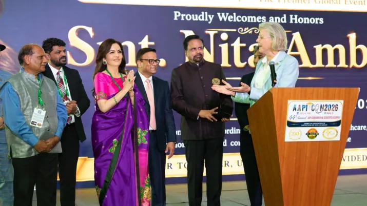 India Tv - Nita Ambani was conferred with AAPI Humanitarian Award in Florida. India Tv - Nita Ambani was conferred with AAPI Humanitarian Award in Florida.