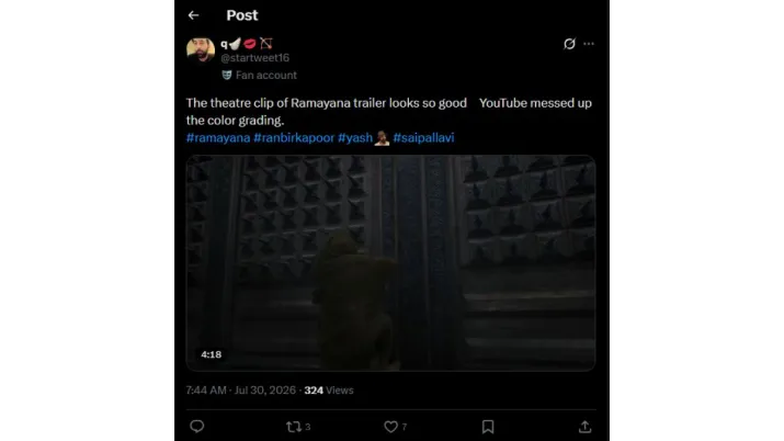 India Tv - Screengrab showing X post about Ramayana's Part 1 trailer reaction. India Tv - Screengrab showing X post about Ramayana's Part 1 trailer reaction.