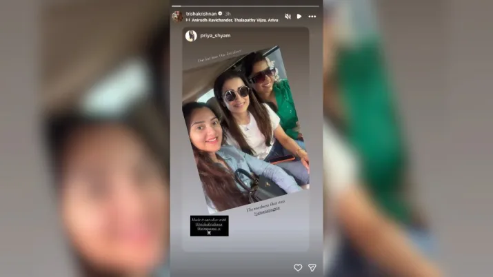 India Tv - Screengrab taken from Trisha Krishnan's Instagram Story. India Tv - Screengrab taken from Trisha Krishnan's Instagram Story.