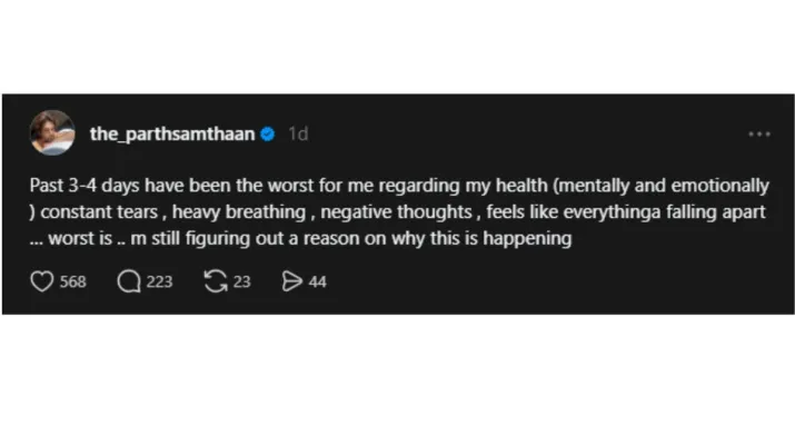 India Tv - Screengrab taken from Parth Samthaan's Threads post. India Tv - Parth Samthaan's Threads post.