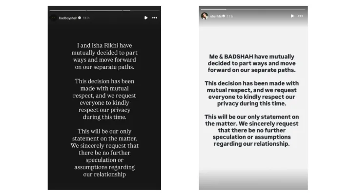 India Tv - Badshah and Isha Rikhi's divorce statements India Tv - Badshah, Isha Rikhi