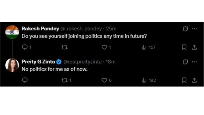 India Tv - Screengrab showing Preity Zinta's X comment.