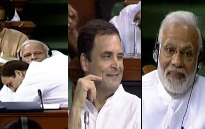 From hugging PM Modi and taking nation by storm with his wink, jokes and  memes abound Twitter after Rahul Gandhi's act in Parliament | India News –  India TV