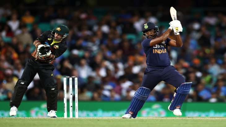 Sanju Samson in a match against Australia